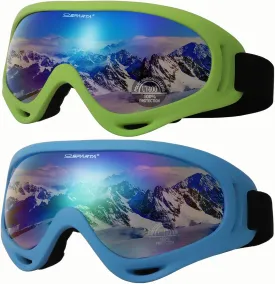 2-Pack Snow Ski Goggles, Snowboard Goggles for Men, Women, Youth, Kids, Boys or Girls
