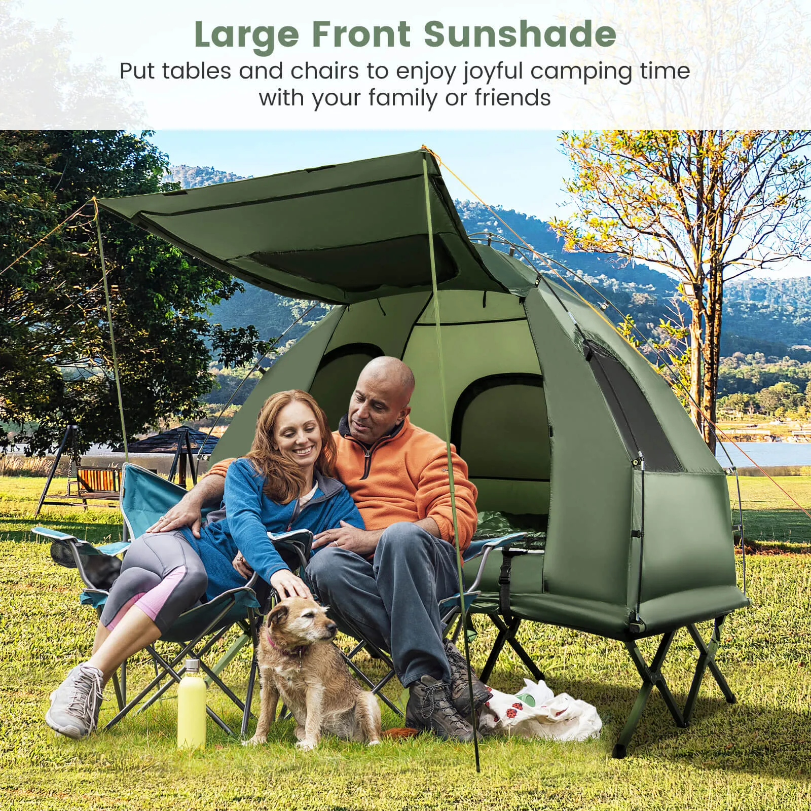 2-Person Camping Tent Cot Folding Camping Bed with Sleeping Bag