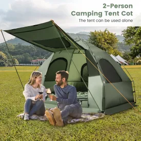 2-Person Camping Tent Cot Folding Camping Bed with Sleeping Bag