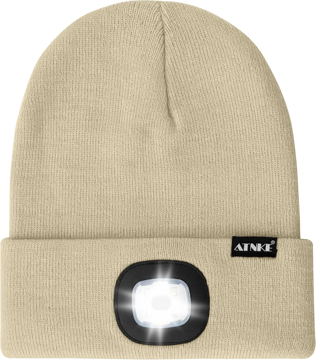 ATNKE LED Lighted Beanie Hat,USB Rechargeable 4 LED Running Headlamp Lined Fleece Cap with Light Gift for Men and Women
