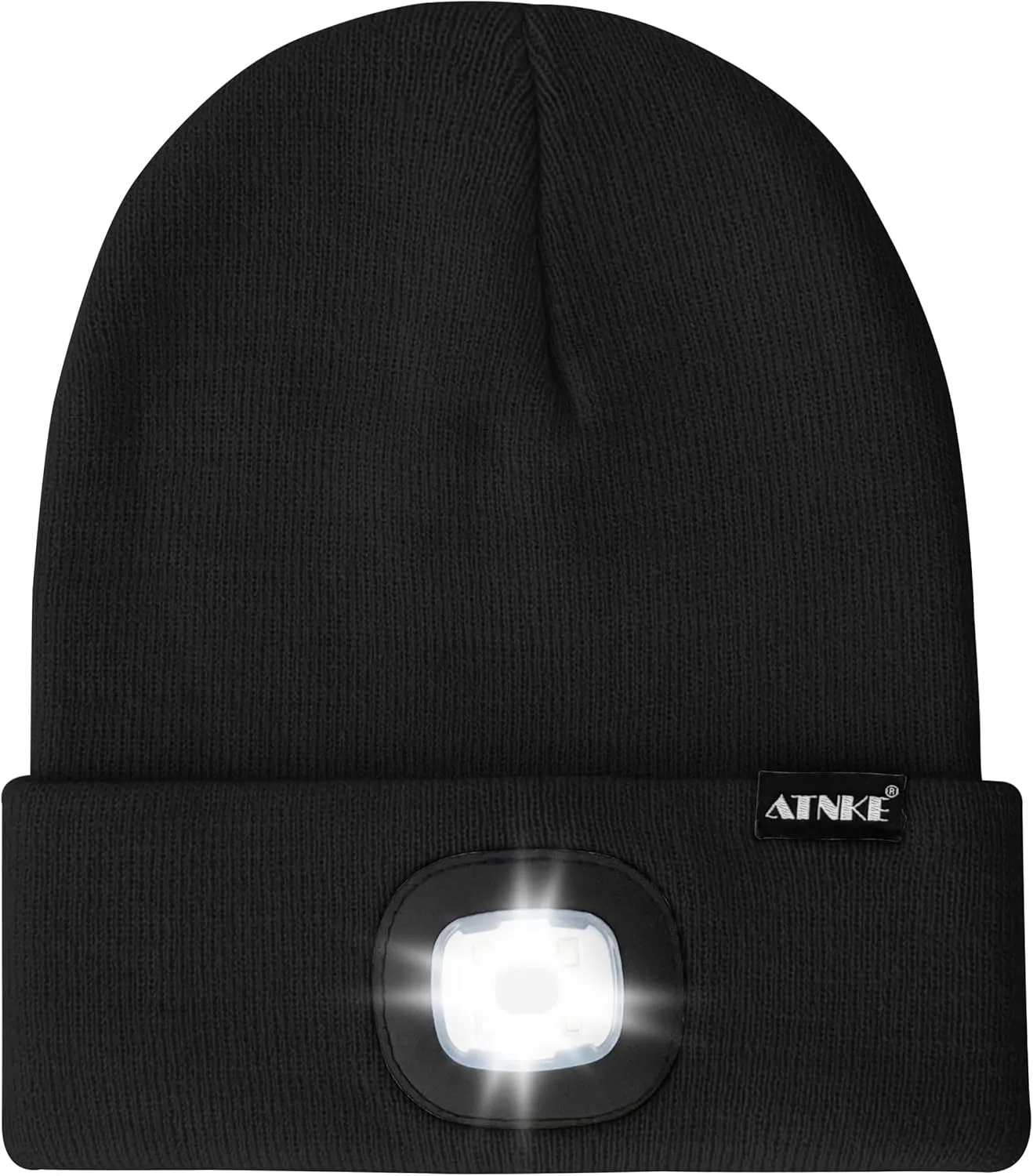 ATNKE LED Lighted Beanie Hat,USB Rechargeable 4 LED Running Headlamp Lined Fleece Cap with Light Gift for Men and Women