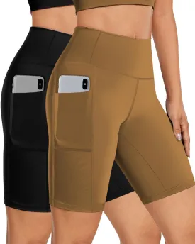 Buauty 2/3 Pack Biker Shorts Women Tummy Control with Pocket 8" High Waisted Yoga Running Workout Spandex Compression Shorts