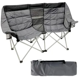 Deluxe Double Camping Chair Loveseat for Adults – Folding Camp Chair – Fits 2 People – Black/Grey