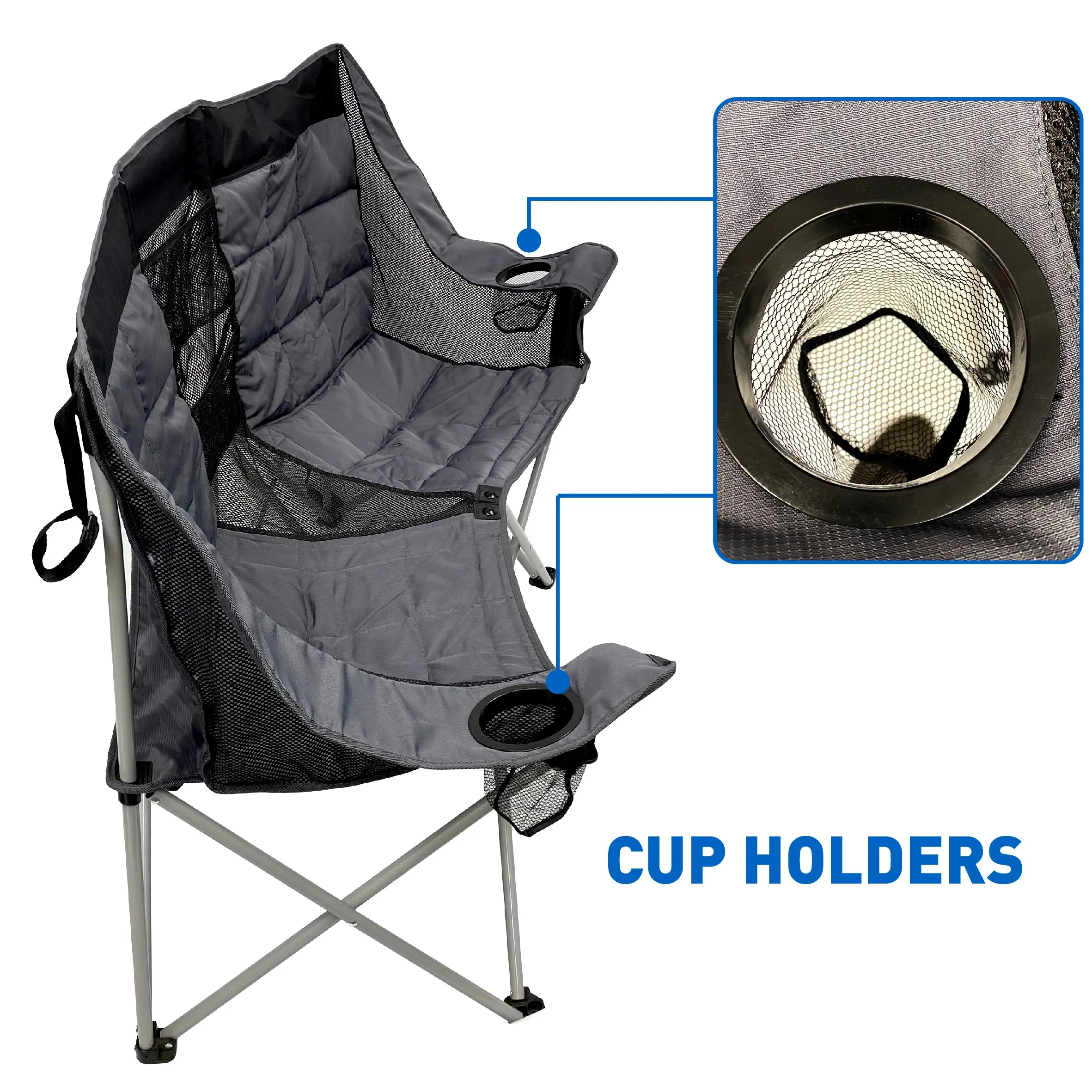 Deluxe Double Camping Chair Loveseat for Adults – Folding Camp Chair – Fits 2 People – Black/Grey