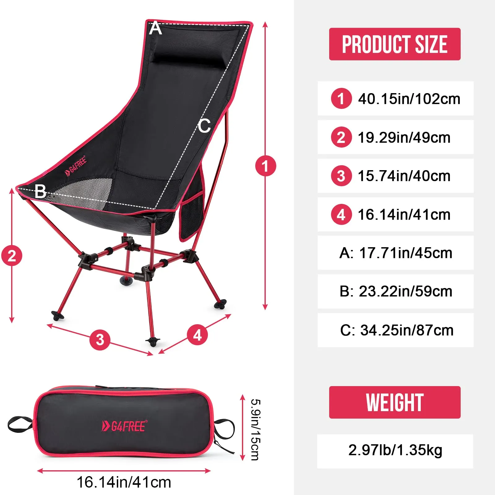 G4Free Lightweight Portable High Back Camp Chair