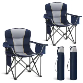 HIGH POINT SPORTS Oversized Portable Camping Folding Chair, Heavy Duty Foldable Outdoor Chair, Camp Chair with Cup Holder and Cooler Bag for Camp, Travel, Support 450 LBS, 2 Pack(Blue)…
