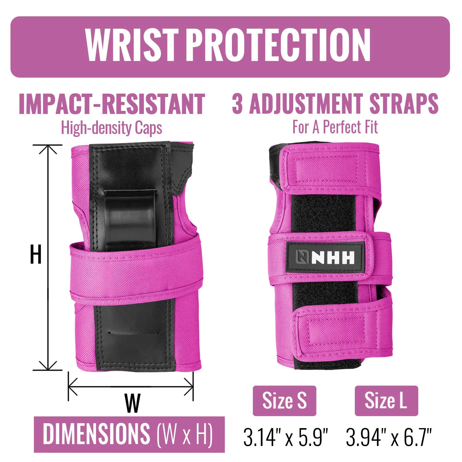 NHH Adult & Kids Knee Pads Elbow Pads Wrist Guards for Kids Youth Adultds Men and Women 6 in 1 Protective Gear Set for Skateboarding, Skating, Roller Skating and Multi-Sports (Pink, Small)