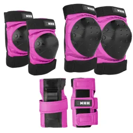 NHH Adult & Kids Knee Pads Elbow Pads Wrist Guards for Kids Youth Adultds Men and Women 6 in 1 Protective Gear Set for Skateboarding, Skating, Roller Skating and Multi-Sports (Pink, Small)