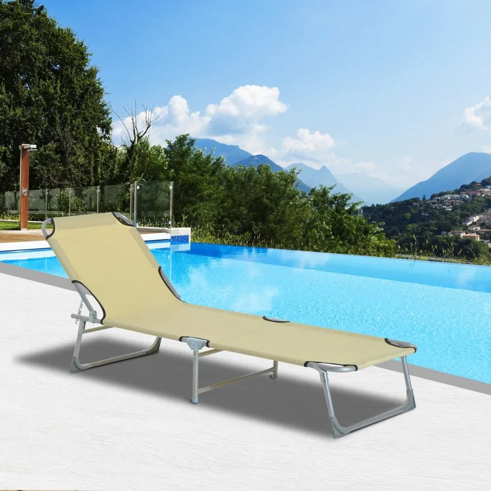 Outsunny Portable Adjustable Lounger,Oxford Cloth-Beige
