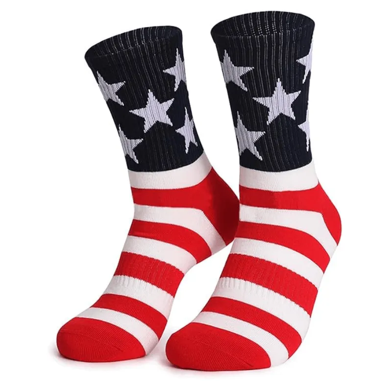 Patterned Crew Socks With Striped And Star Designs
