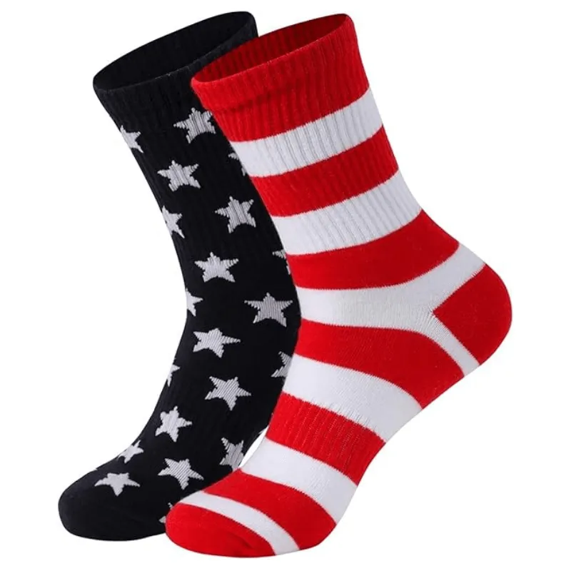 Patterned Crew Socks With Striped And Star Designs