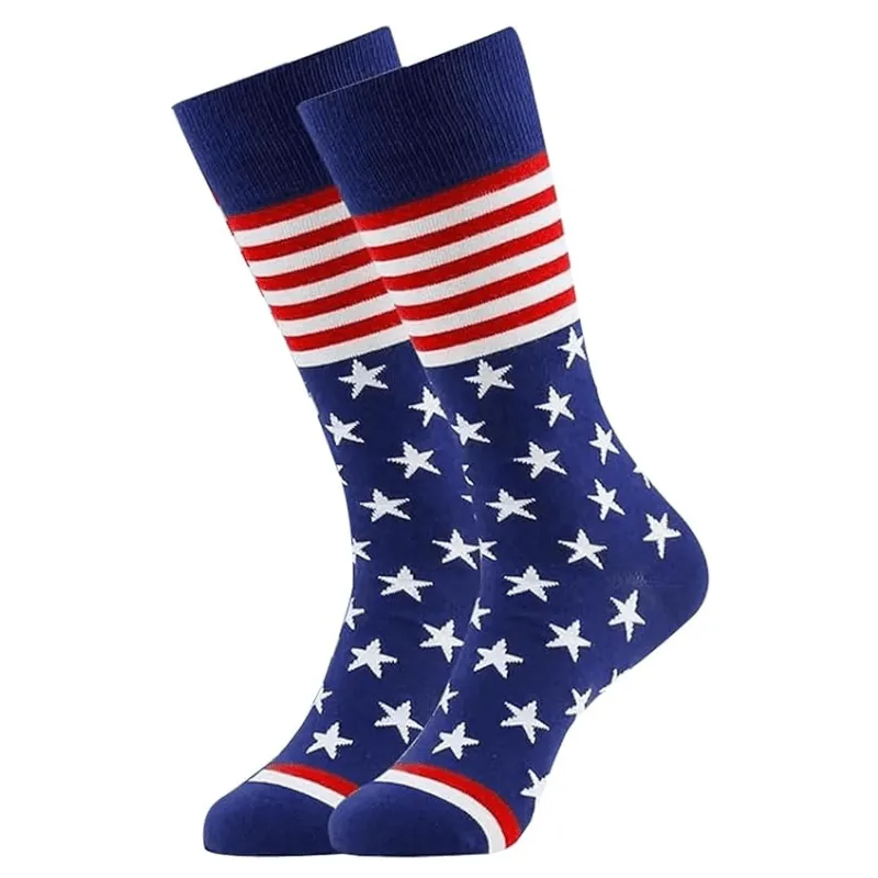 Patterned Crew Socks With Striped And Star Designs