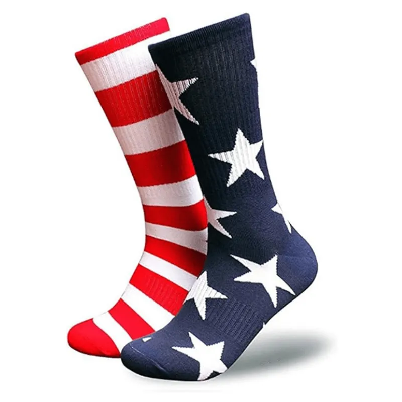 Patterned Crew Socks With Striped And Star Designs