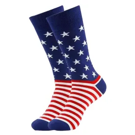 Patterned Crew Socks With Striped And Star Designs