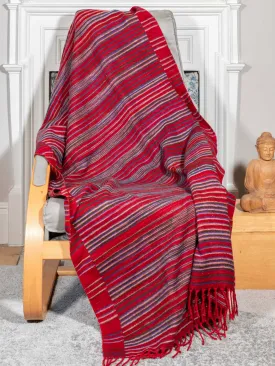 Red, Gold, Blue Striped Tibetan Blanket