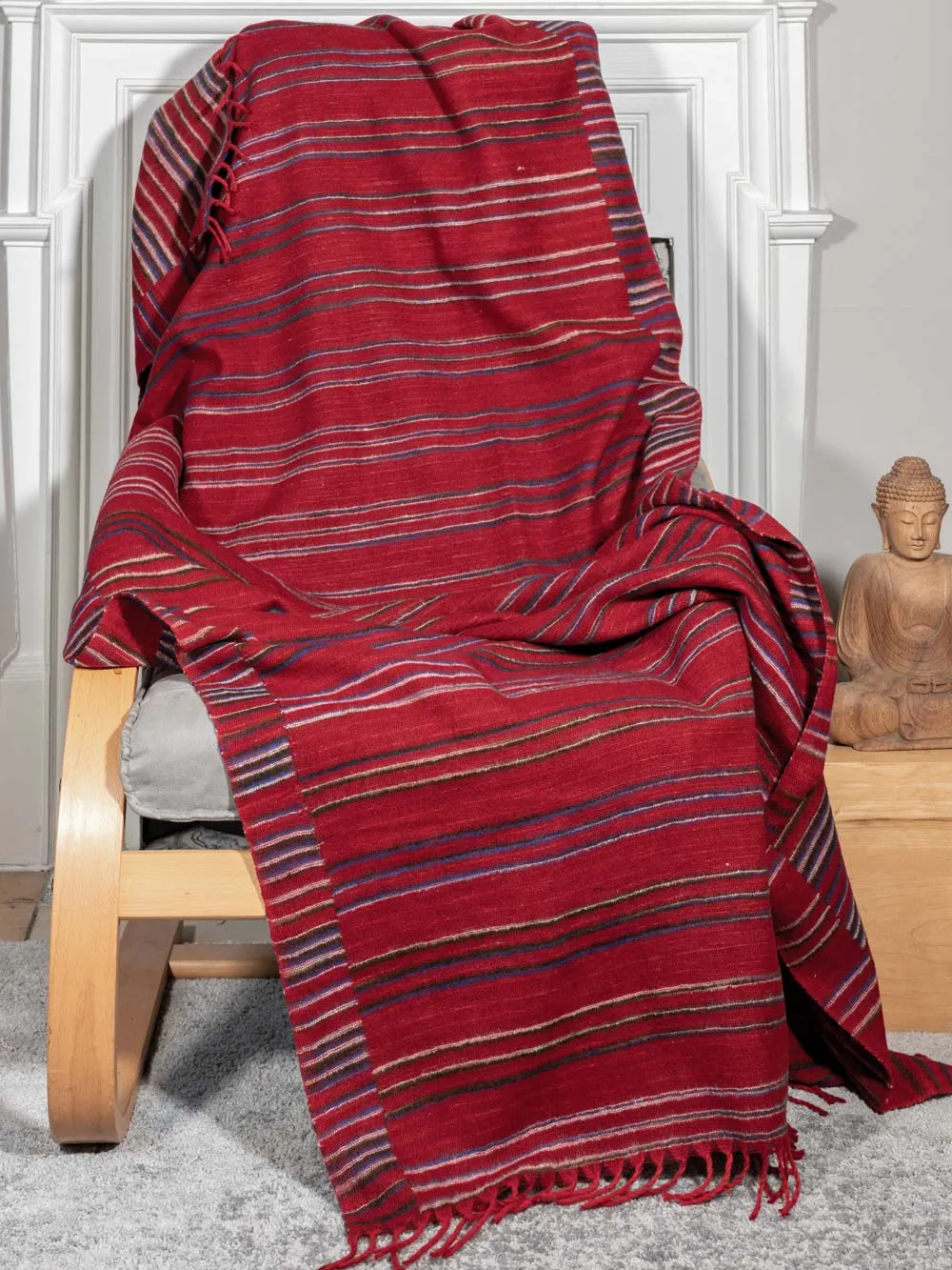 Red, Gold, Blue Striped Tibetan Blanket