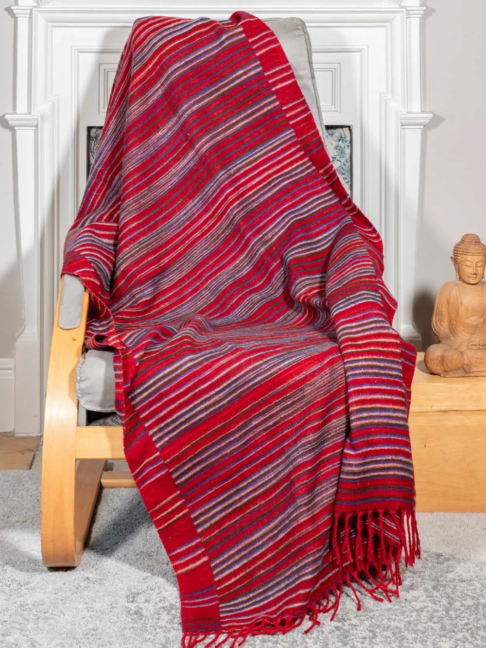 Red, Gold, Blue Striped Tibetan Blanket