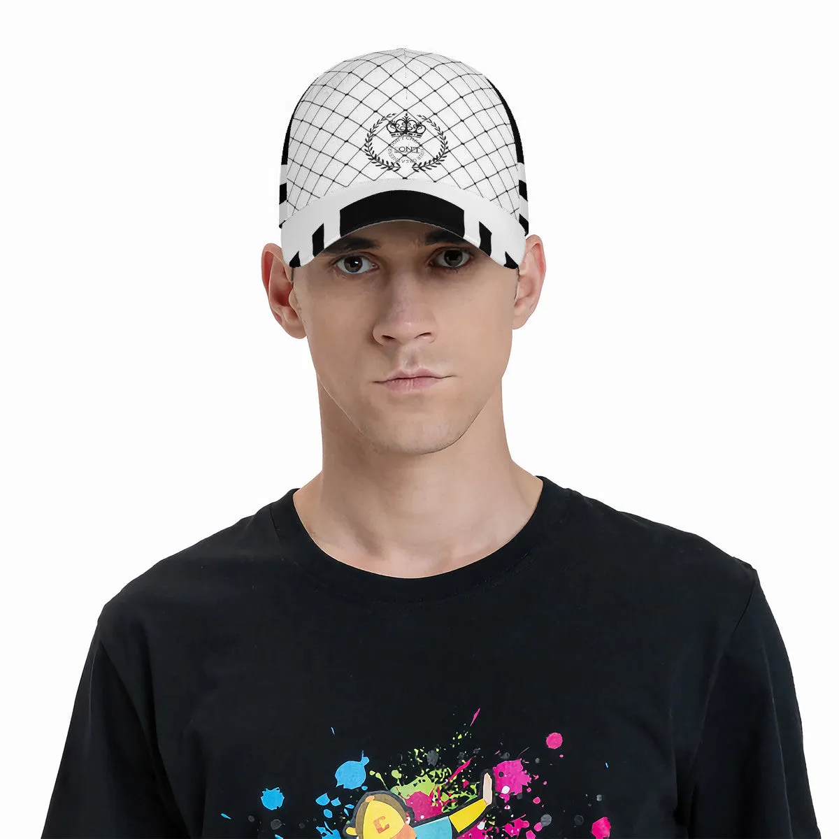 Royalty 24 Black Logo,  Netting, Stripes & White  Curved Brim Baseball Cap (AOP)