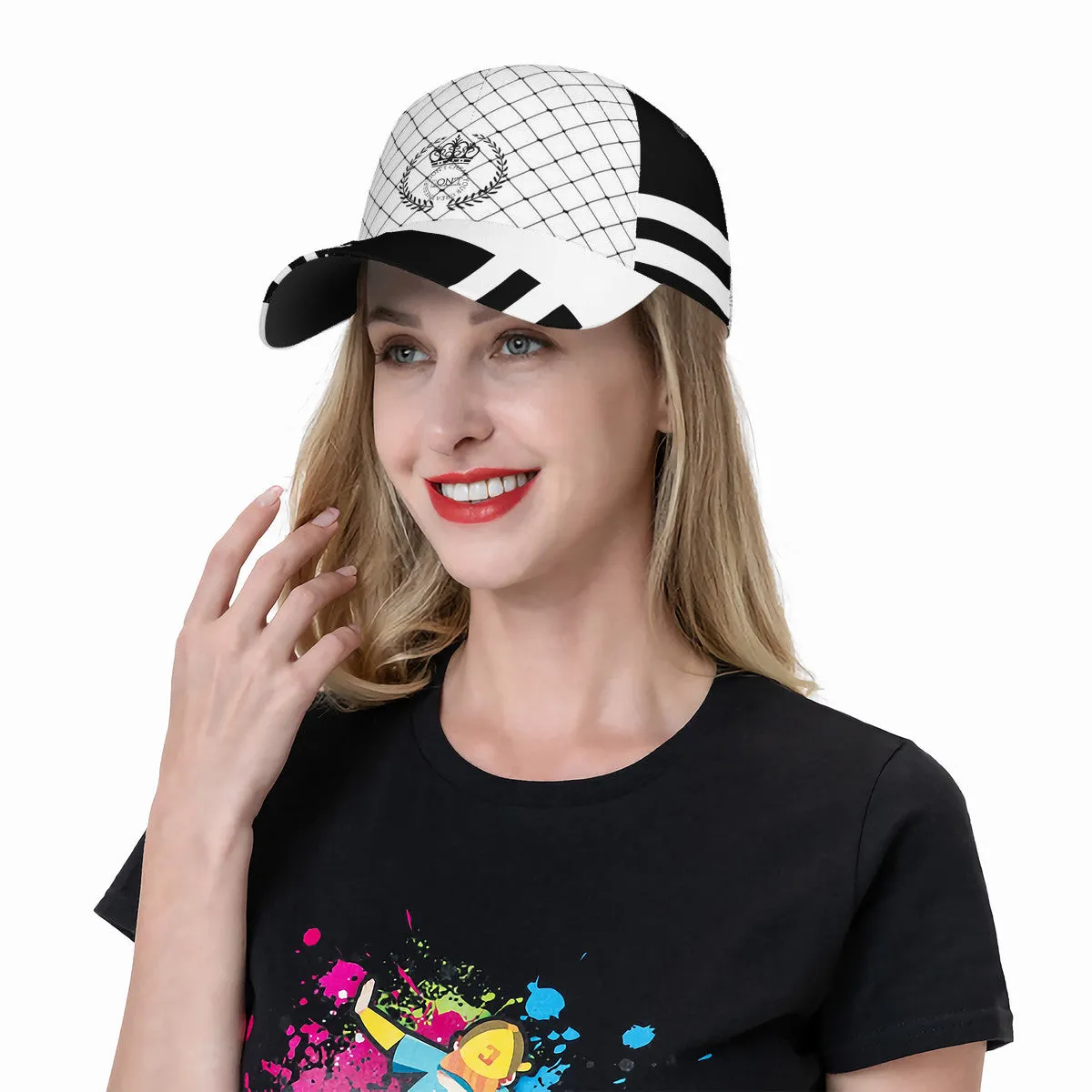 Royalty 24 Black Logo,  Netting, Stripes & White  Curved Brim Baseball Cap (AOP)