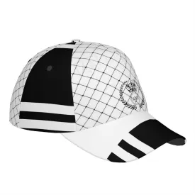 Royalty 24 Black logo,Nets, Stripes & White Curved Brim Baseball Cap (AOP)