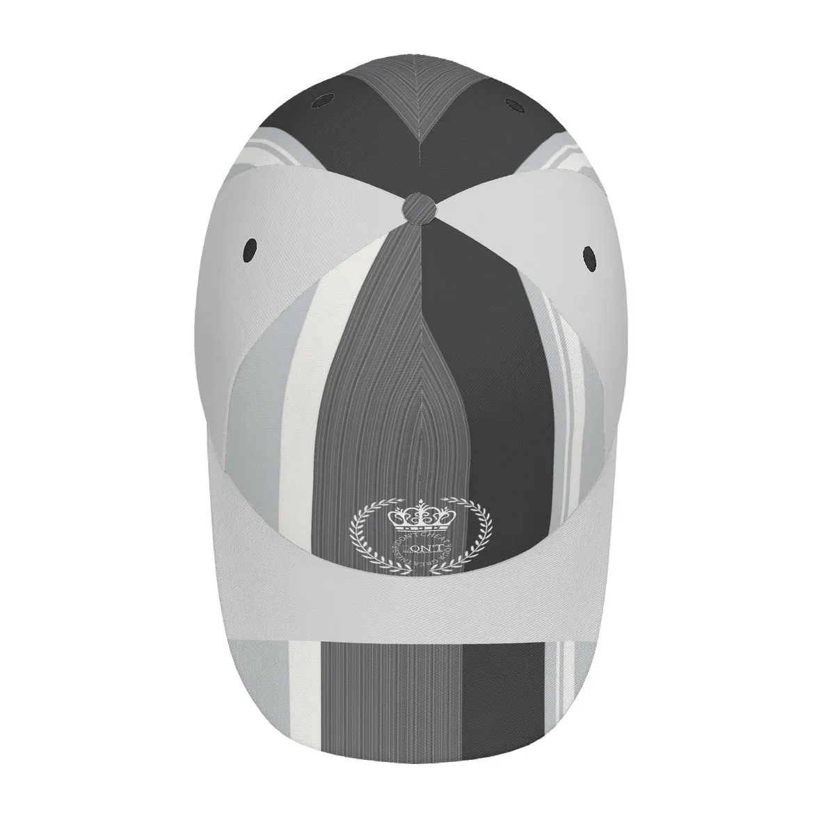 Royalty 24 White Logo, Stripes  & Grey Curved Brim Baseball Cap (AOP)