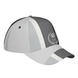 Royalty 24 White Logo, Stripes  & Grey Curved Brim Baseball Cap (AOP)