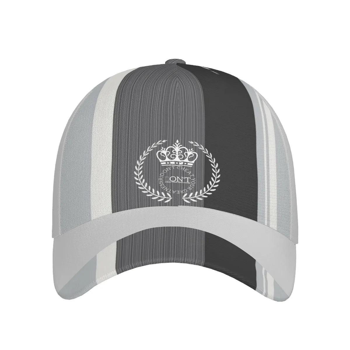 Royalty 24 White Logo, Stripes  & Grey Curved Brim Baseball Cap (AOP)