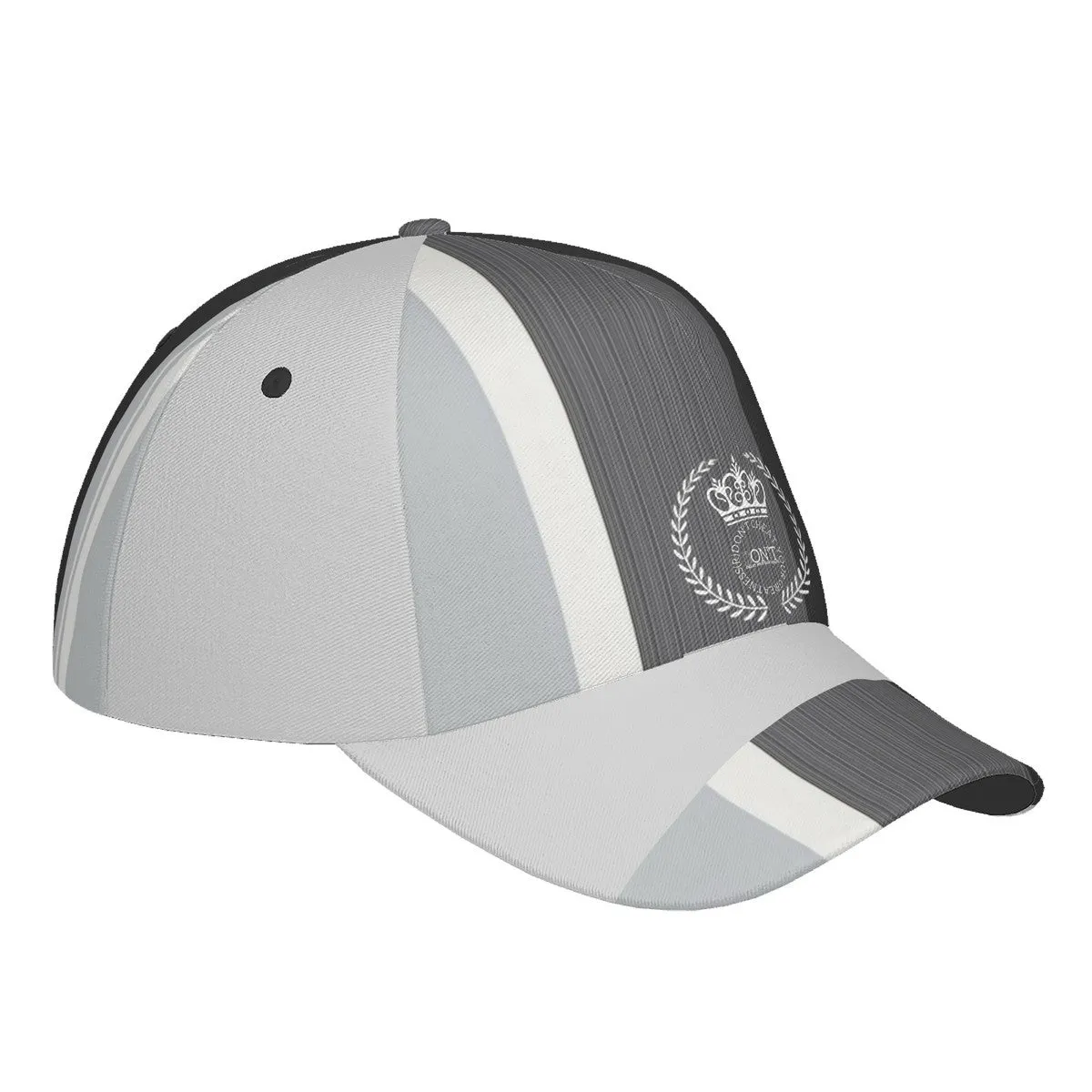 Royalty 24 White Logo, Stripes  & Grey Curved Brim Baseball Cap (AOP)