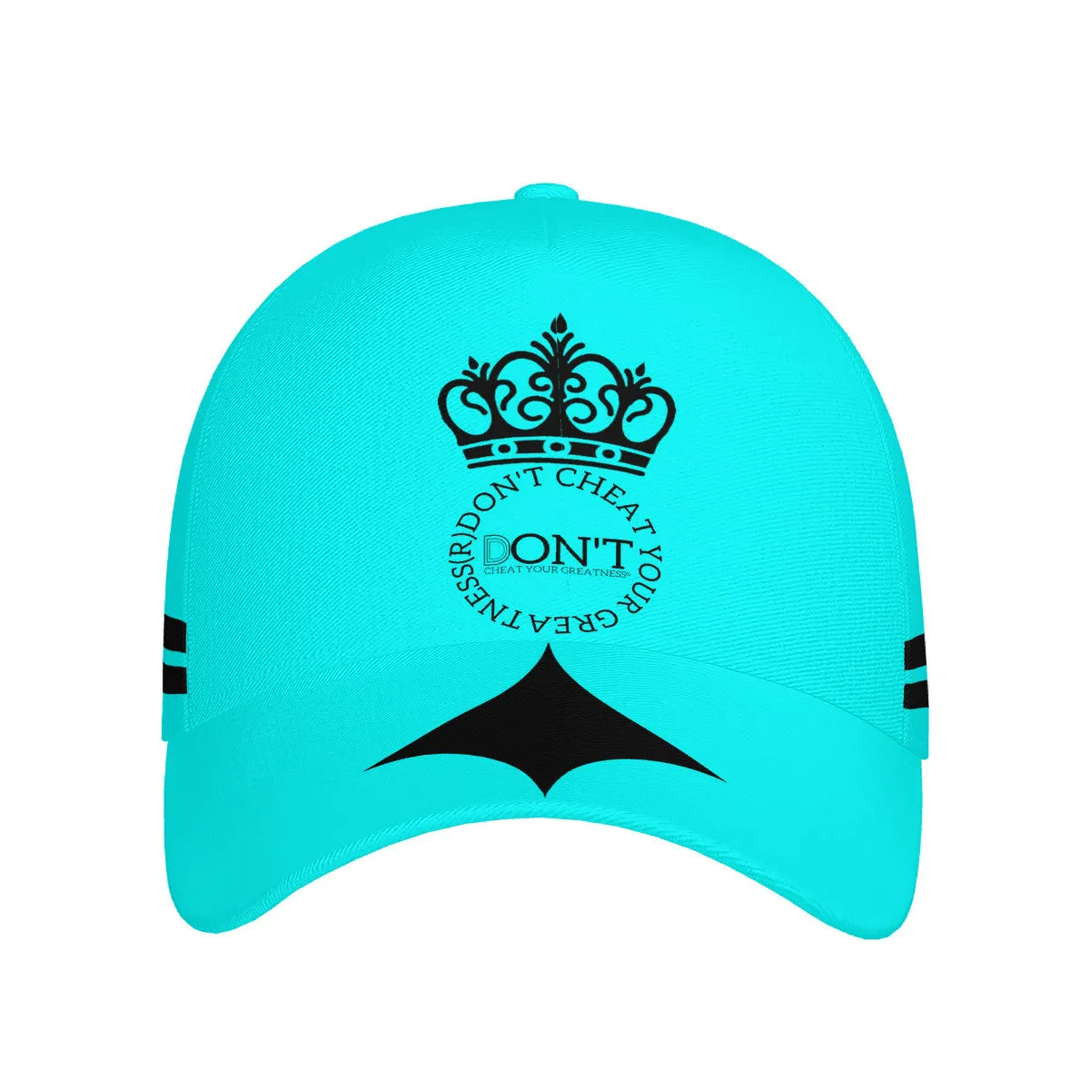 Royalty DON'T D4XV Black Logo, Stripes,  Designs & Turquoise  Curved Brim Baseball Cap (AOP)