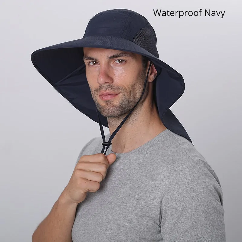 Summer Sun Hat Men Women Cotton Boonie Hat with Neck Flap Outdoor UV Protection Large Wide Brim Hiking Fishing Safari Bucket Hat