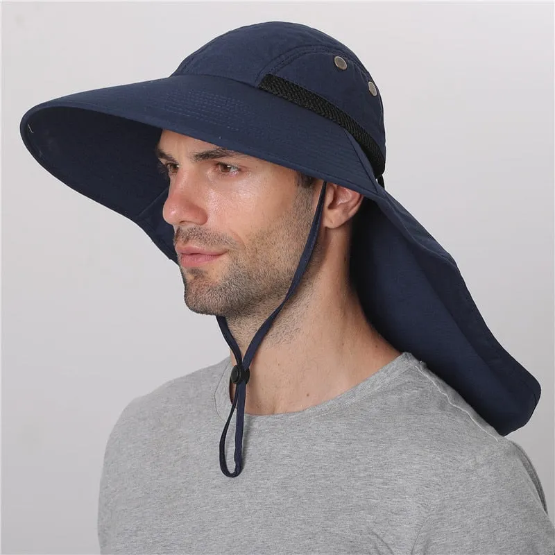 Summer Sun Hat Men Women Cotton Boonie Hat with Neck Flap Outdoor UV Protection Large Wide Brim Hiking Fishing Safari Bucket Hat