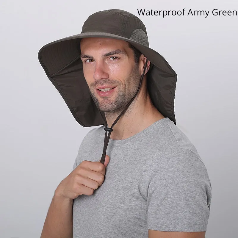 Summer Sun Hat Men Women Cotton Boonie Hat with Neck Flap Outdoor UV Protection Large Wide Brim Hiking Fishing Safari Bucket Hat