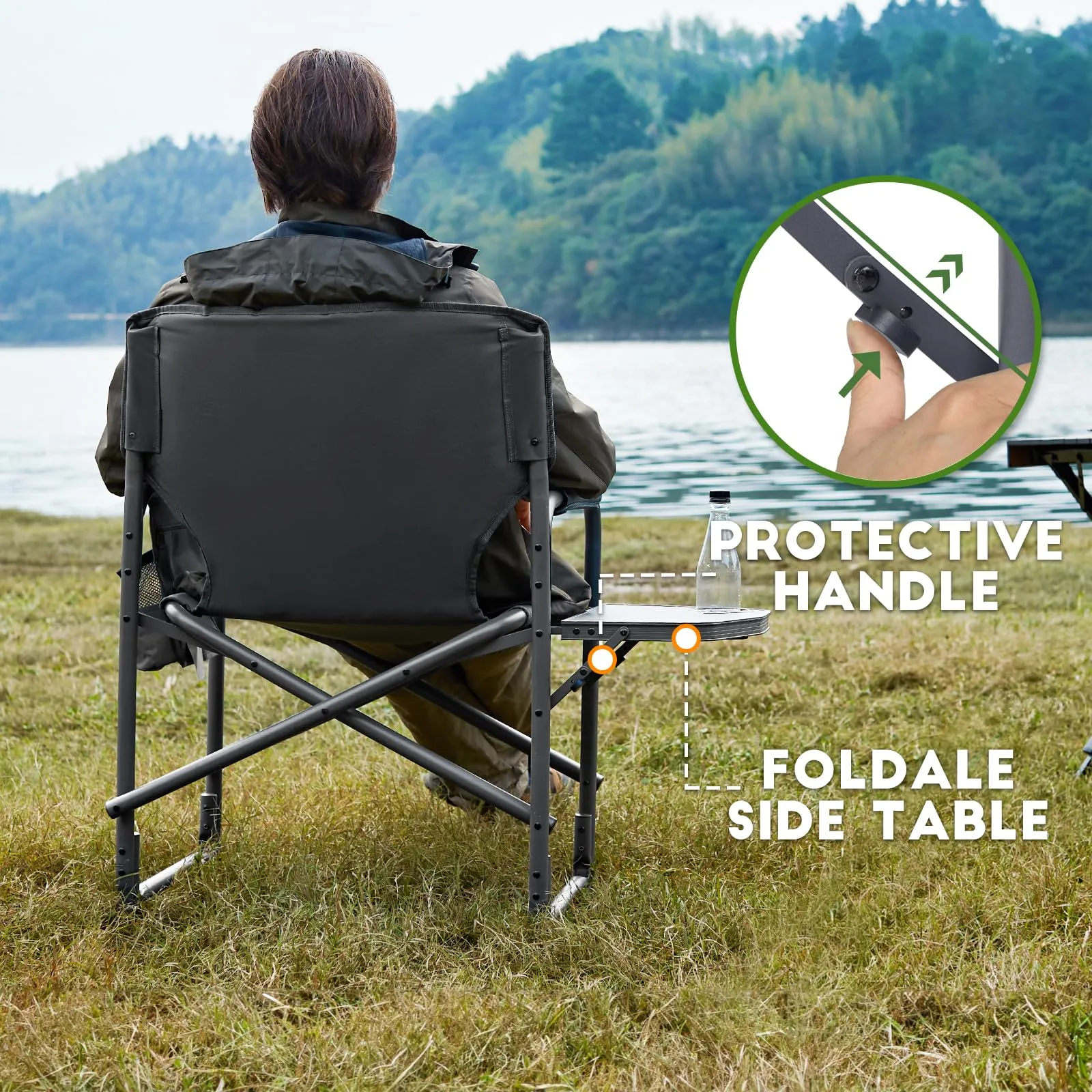 TIMBER RIDGE Lightweight Oversized Camping Chair, Portable Aluminum Directors Chair with Side Table Detachable Side Pocket for Outdoor Camping, Lawn, Picnic, Support 400lbs (Grey) Ideal Gift