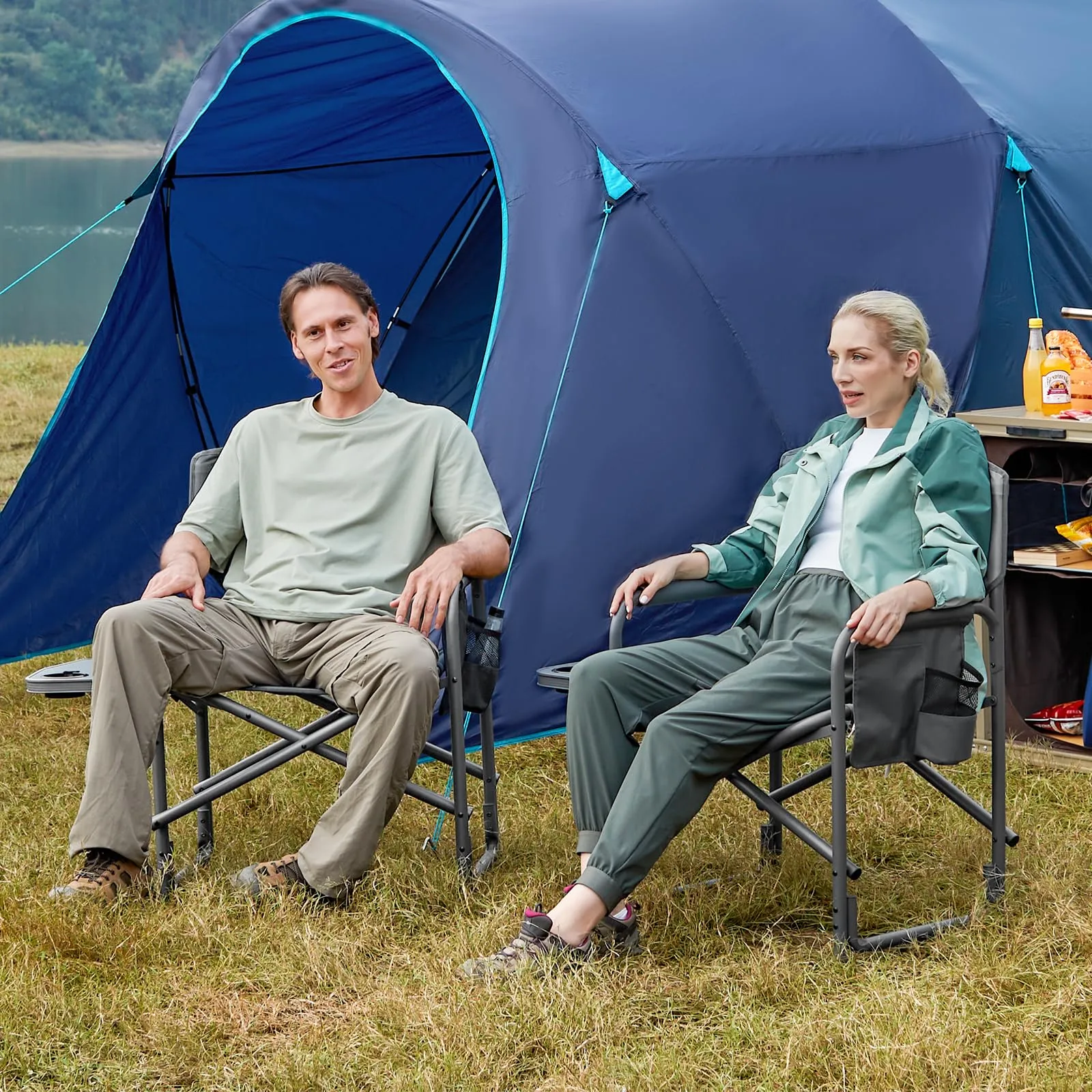 TIMBER RIDGE Lightweight Oversized Camping Chair, Portable Aluminum Directors Chair with Side Table Detachable Side Pocket for Outdoor Camping, Lawn, Picnic, Support 400lbs (Grey) Ideal Gift