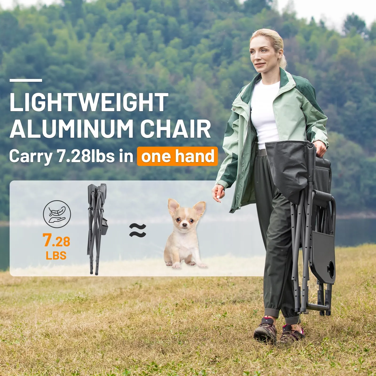 TIMBER RIDGE Lightweight Oversized Camping Chair, Portable Aluminum Directors Chair with Side Table Detachable Side Pocket for Outdoor Camping, Lawn, Picnic, Support 400lbs (Grey) Ideal Gift