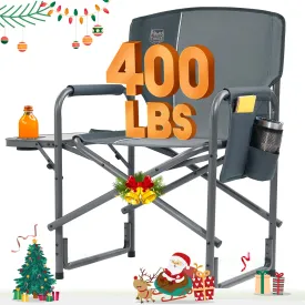 TIMBER RIDGE Lightweight Oversized Camping Chair, Portable Aluminum Directors Chair with Side Table Detachable Side Pocket for Outdoor Camping, Lawn, Picnic, Support 400lbs (Grey) Ideal Gift