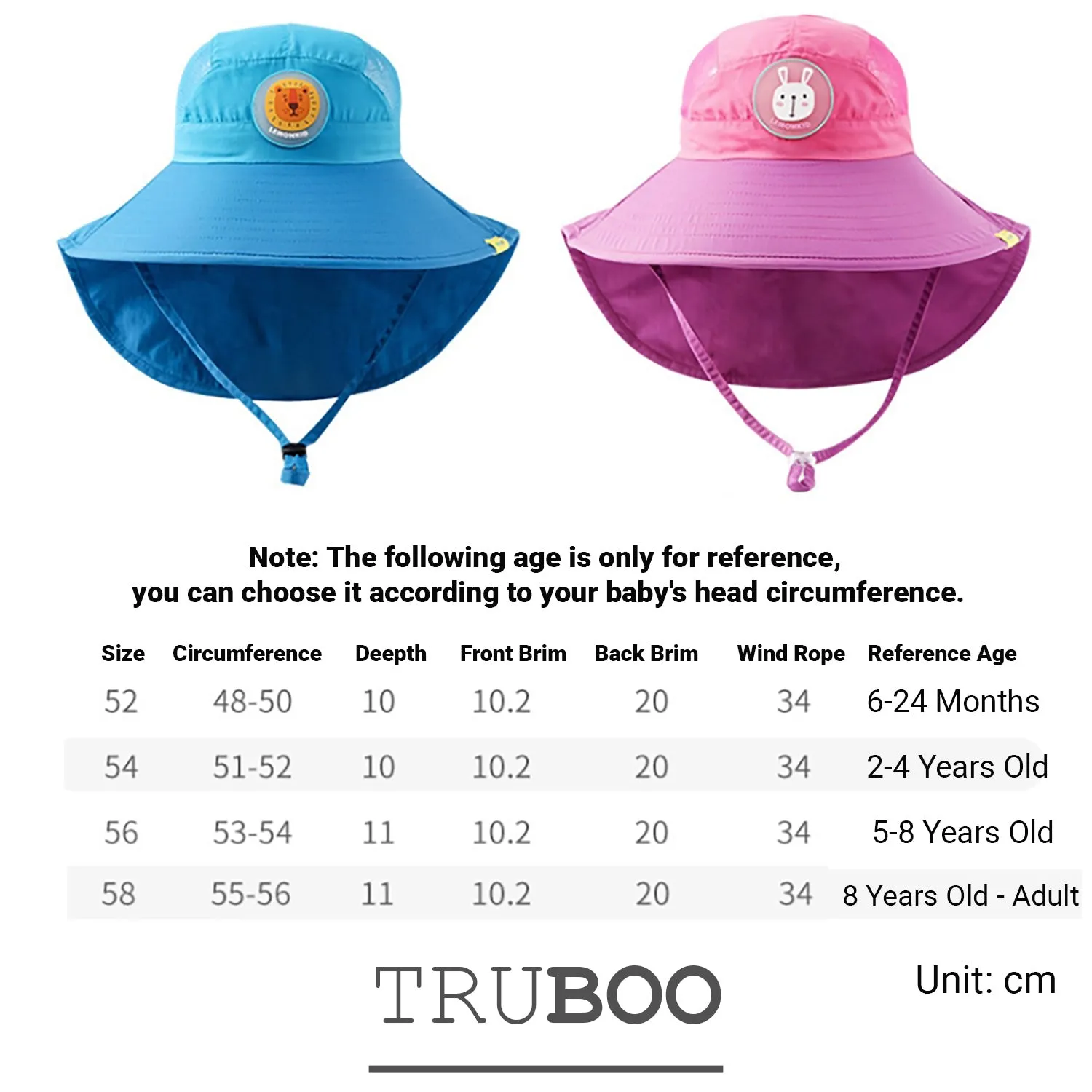 Truboo Kids Sun Hat Children Bucket Boys Girls Cap Summer Breach UV Protective