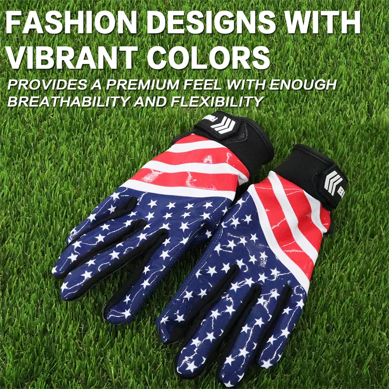 USA Flag Youth Football Receiver Gloves 1 Pair