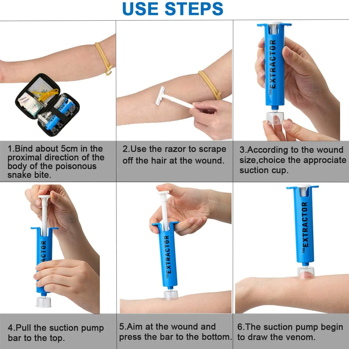 WAEKIYTL Snake Bite Kit, Bee Sting Kit, Emergency First Aid Supplies, Venom Extractor Suction Pump, Bite and Sting First Aid for Hiking, Backpacking and Camping. Includes Bonus CPR Face Shield